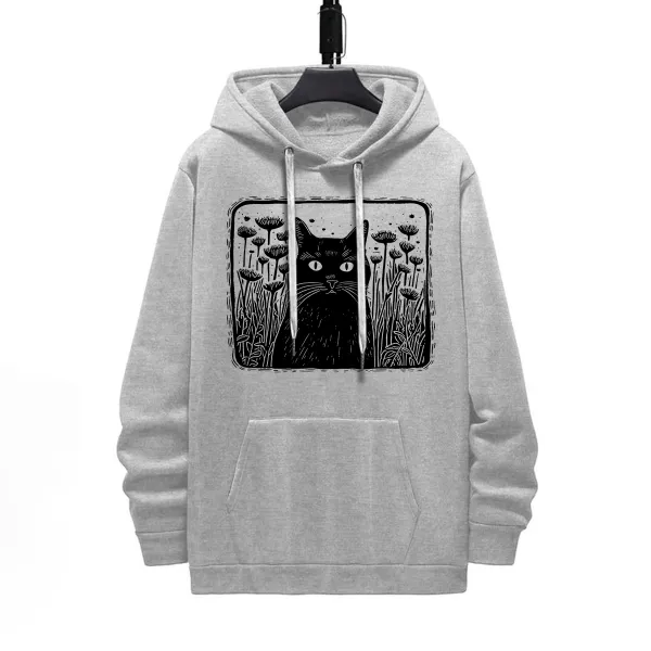 CAT IN FOREST PATTERN PRINTED HOODIE