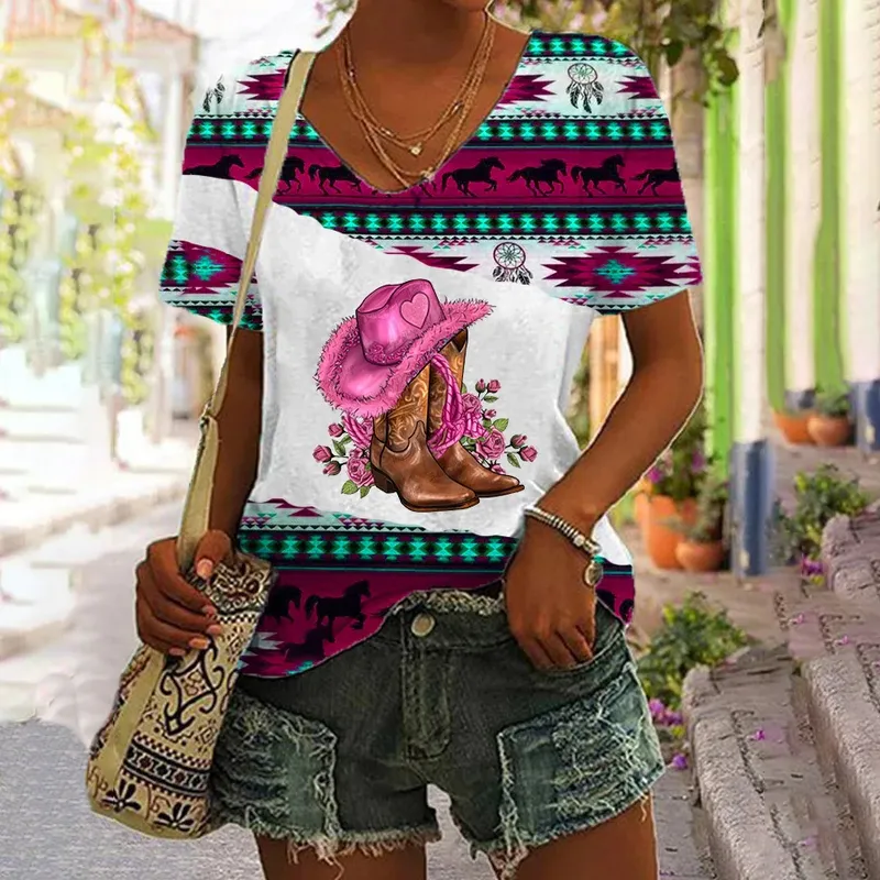 Western Retro Casual Print T-shirt