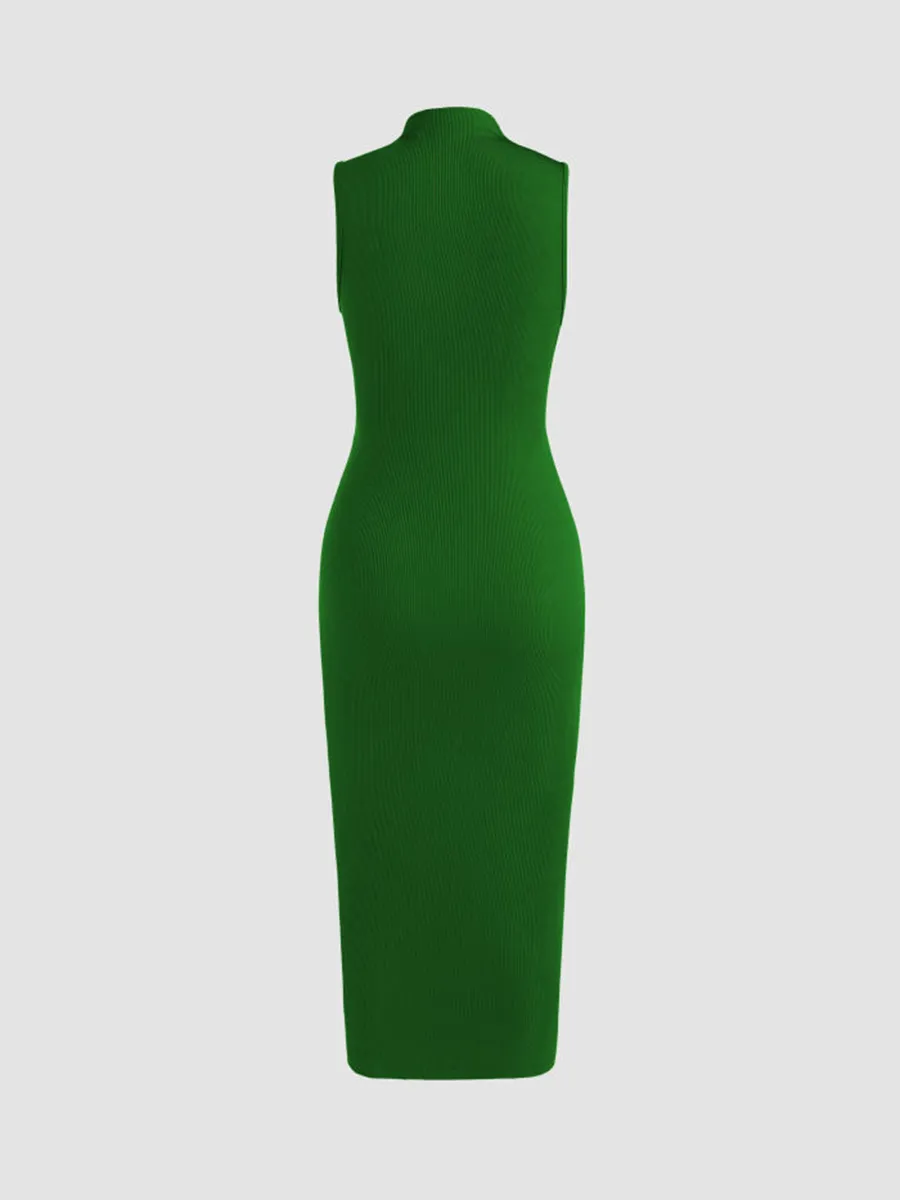 HIGH NECK RUCHED MIDI DRESS