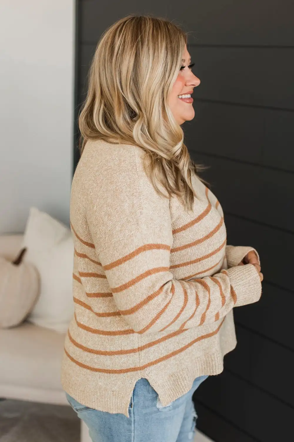 True Intentions Striped Sweater- Natural