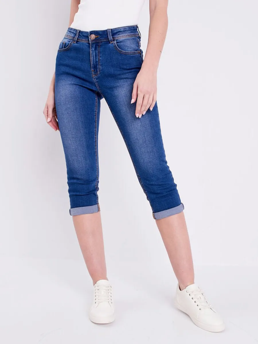 Pantacourt denim stone femme