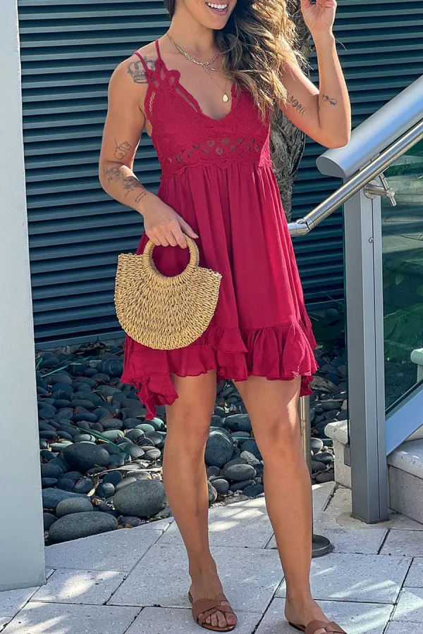 Ruby Crochet Top Short Dress With Criss Cross Back