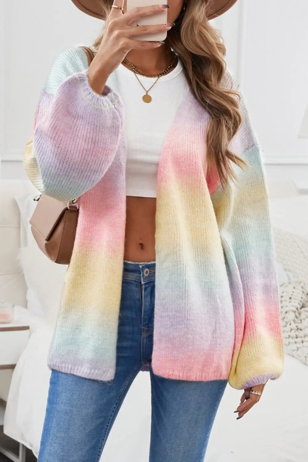 Multicolor Ombre Tie-Dye Drop Shoulder Cardigan