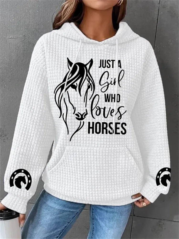 Women's Just A Girl Who Loves Horses Print Waffle Hoodie