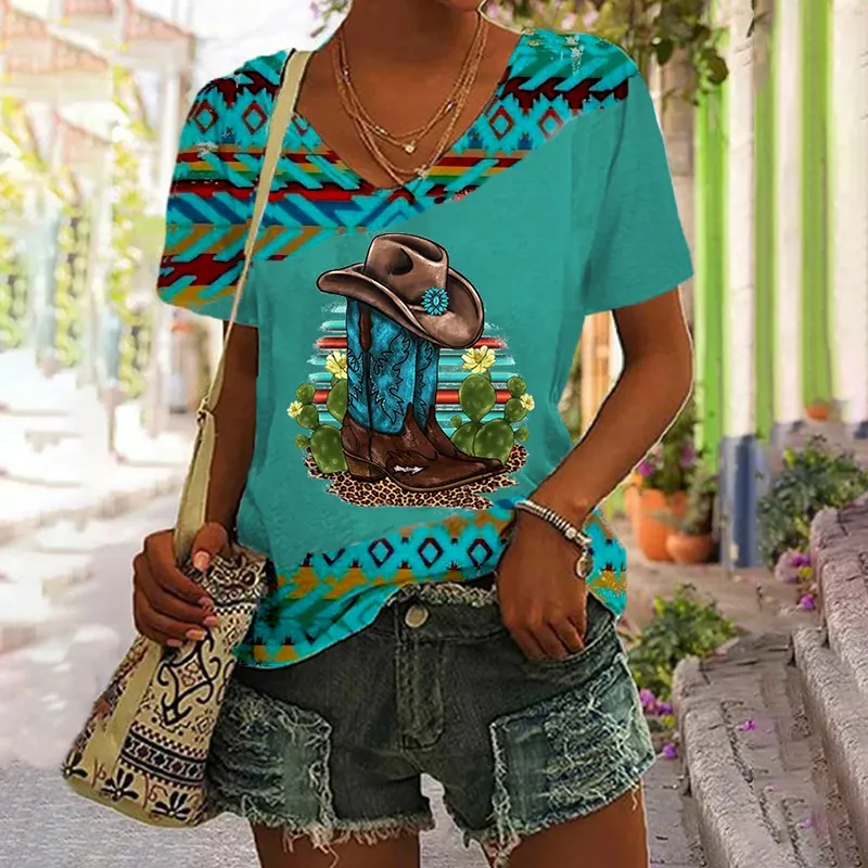 Western Retro Casual Print T-shirt