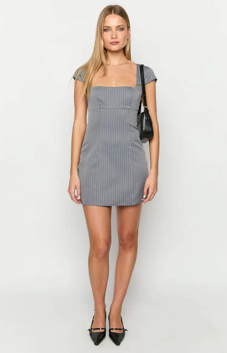 Amelia Grey Striped Mini Dress