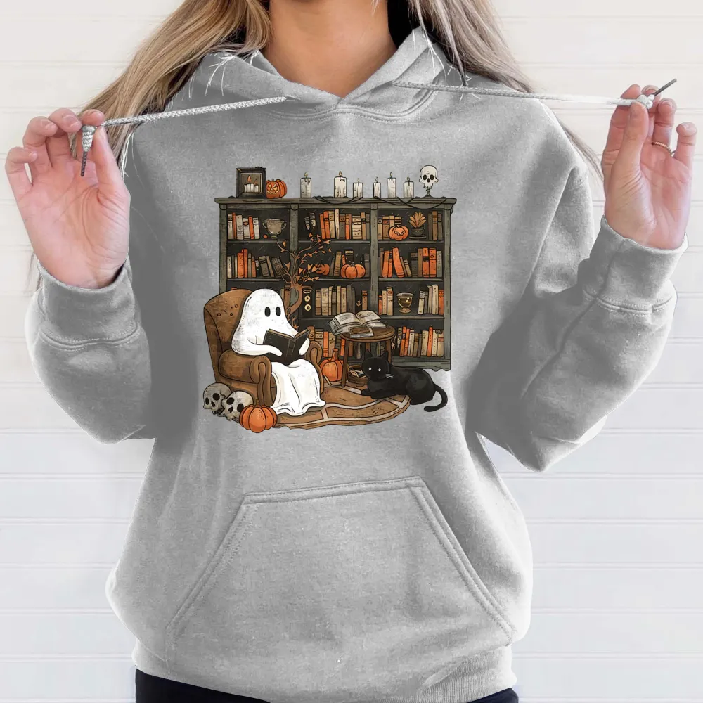 Retro Ghost Reading Books Hoodie