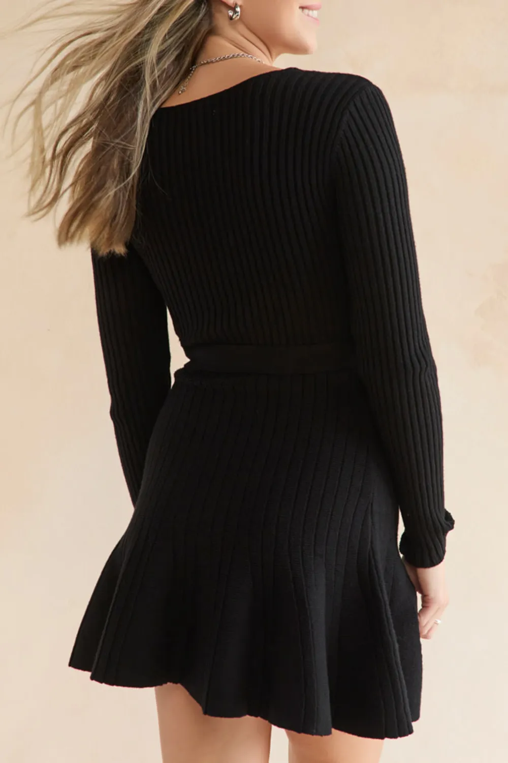 Sybil Tie Waist Wrap Sweater Dress