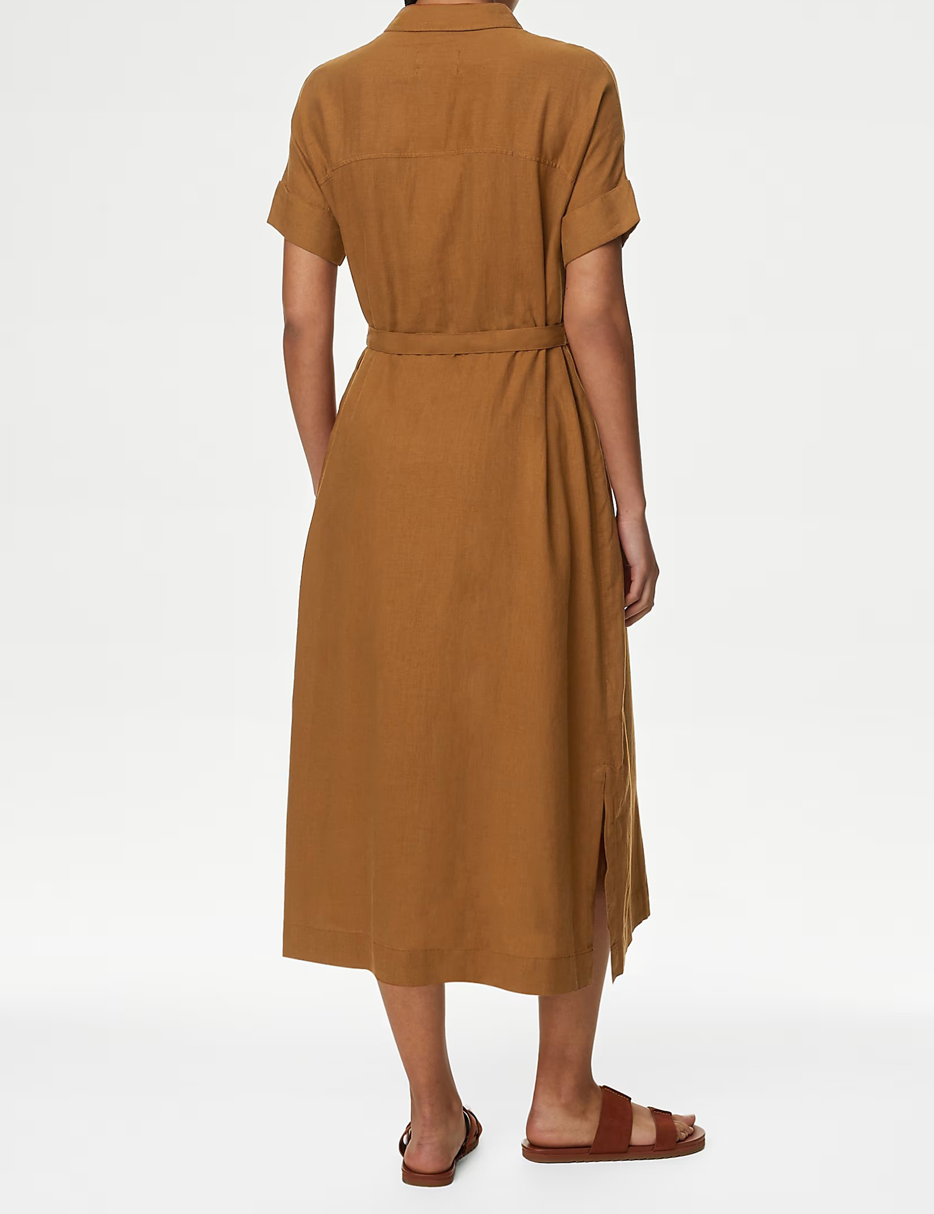 Linen Rich Button Through Midi Shirt Dress