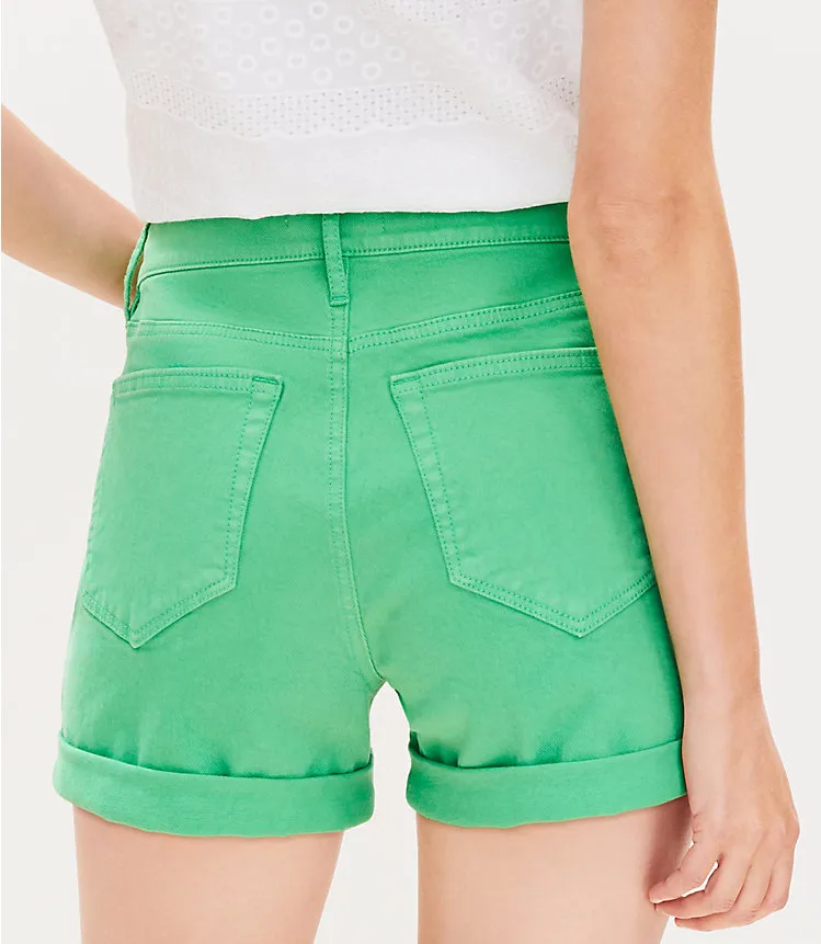 Mid Rise Denim Roll Shorts in Fresh Clover