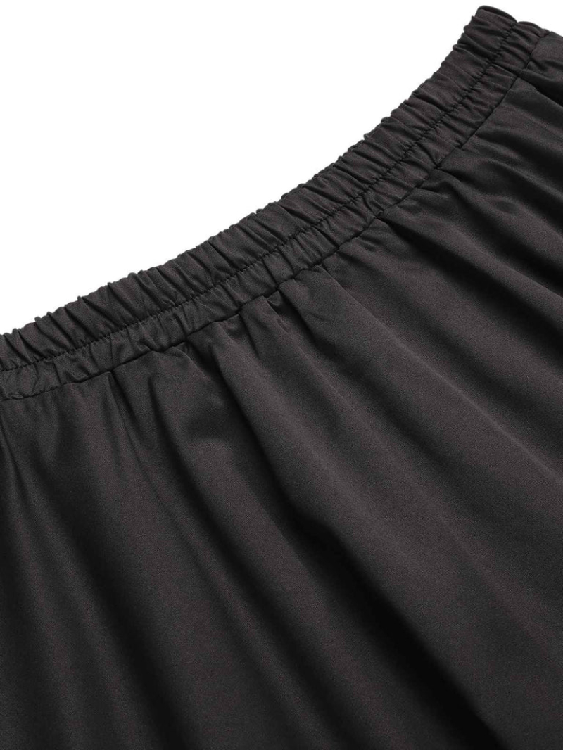 BLACK 1950S SOLID ELASTIC WAIST PLEATED SKIRT