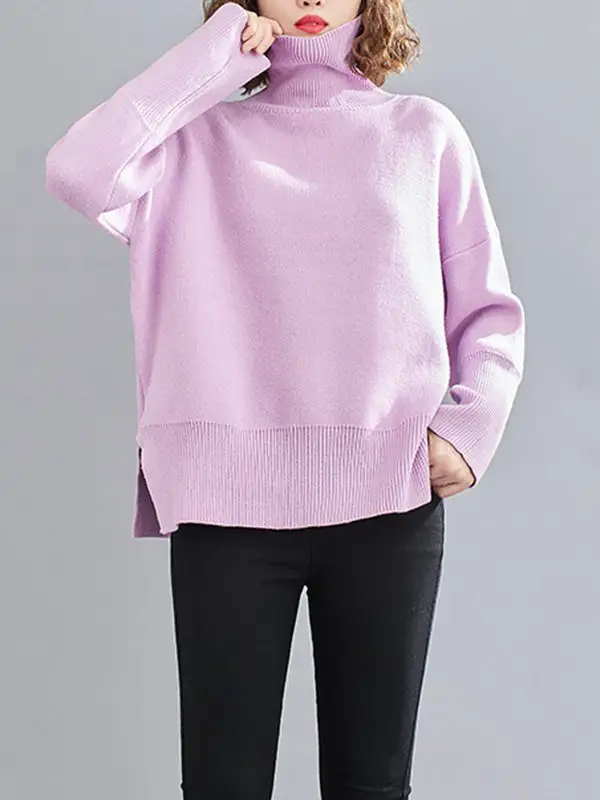 Original Solid High-Neck Knitting Sweater