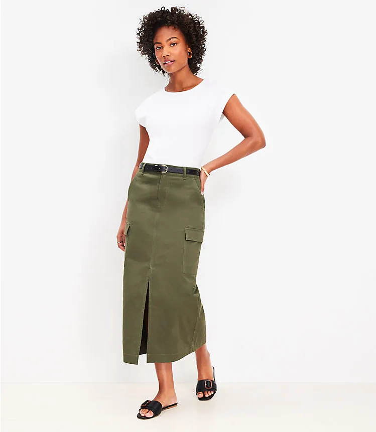 Twill Cargo Midi Skirt