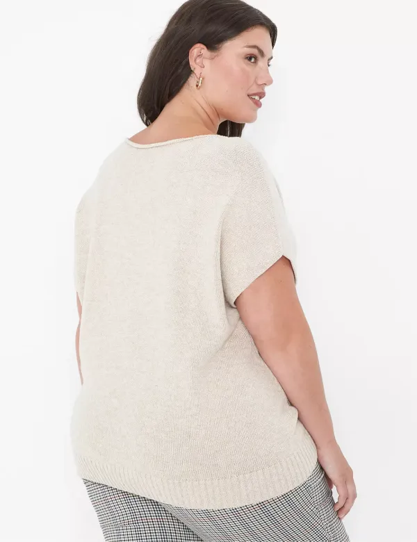 Relaxed Short-Sleeve Boatneck Pullover Sweater