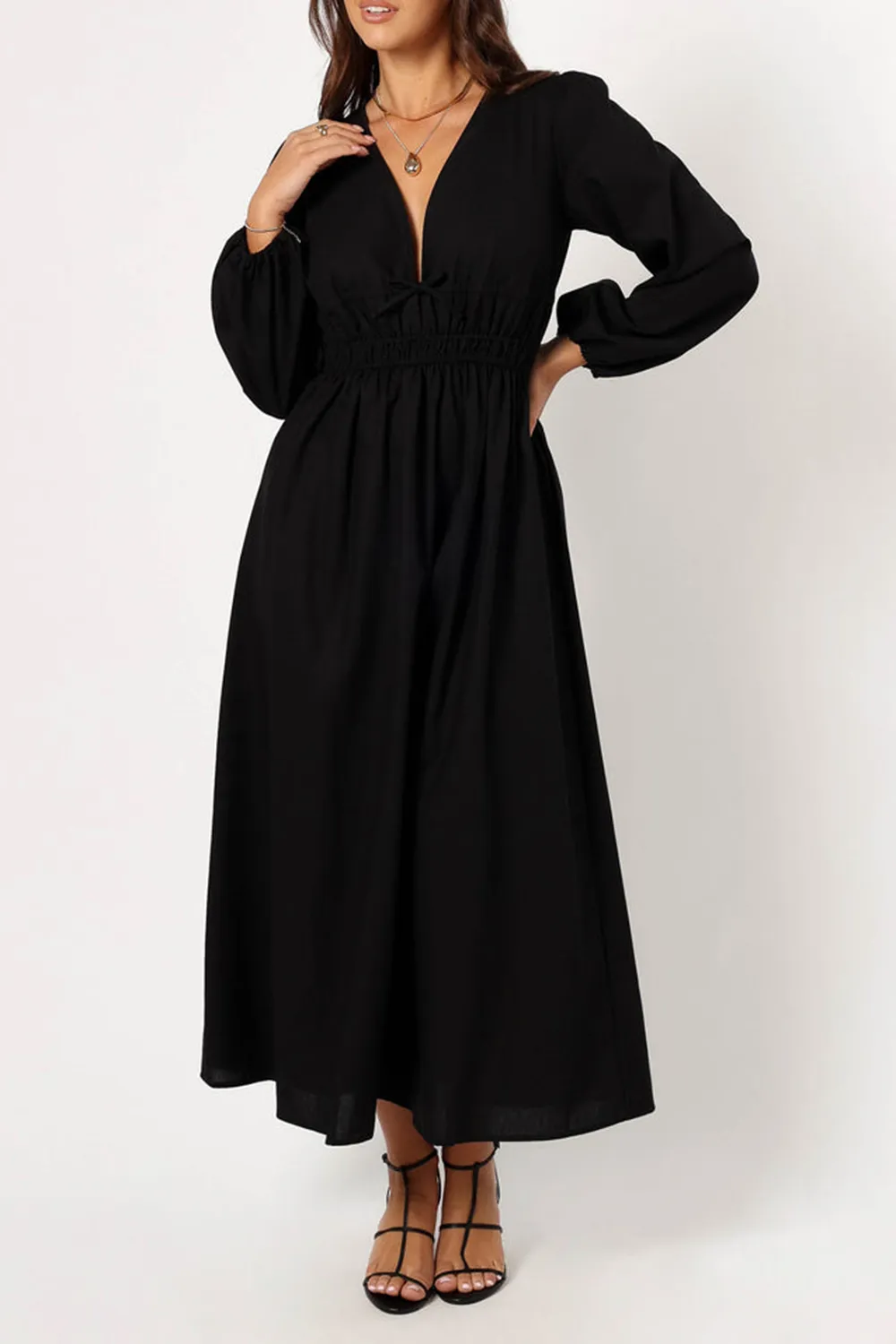 CECE LONG SLEEVE MAXI DRESS - BLACK