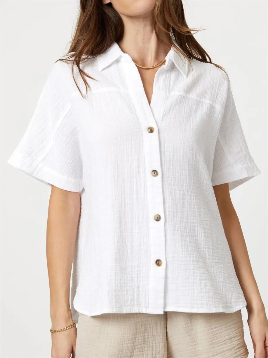 Gauze Short Sleeve White Shirt