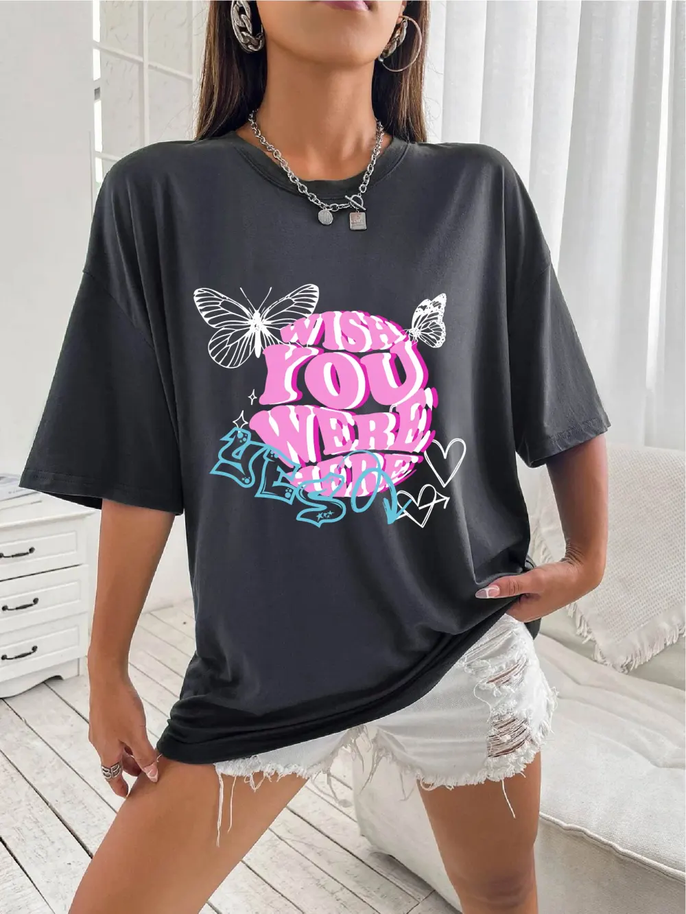 Women's spherical letter printed T-shirt