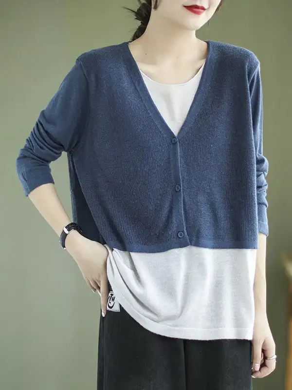 Urban Long Sleeves Knitting False Two Sweater Tops