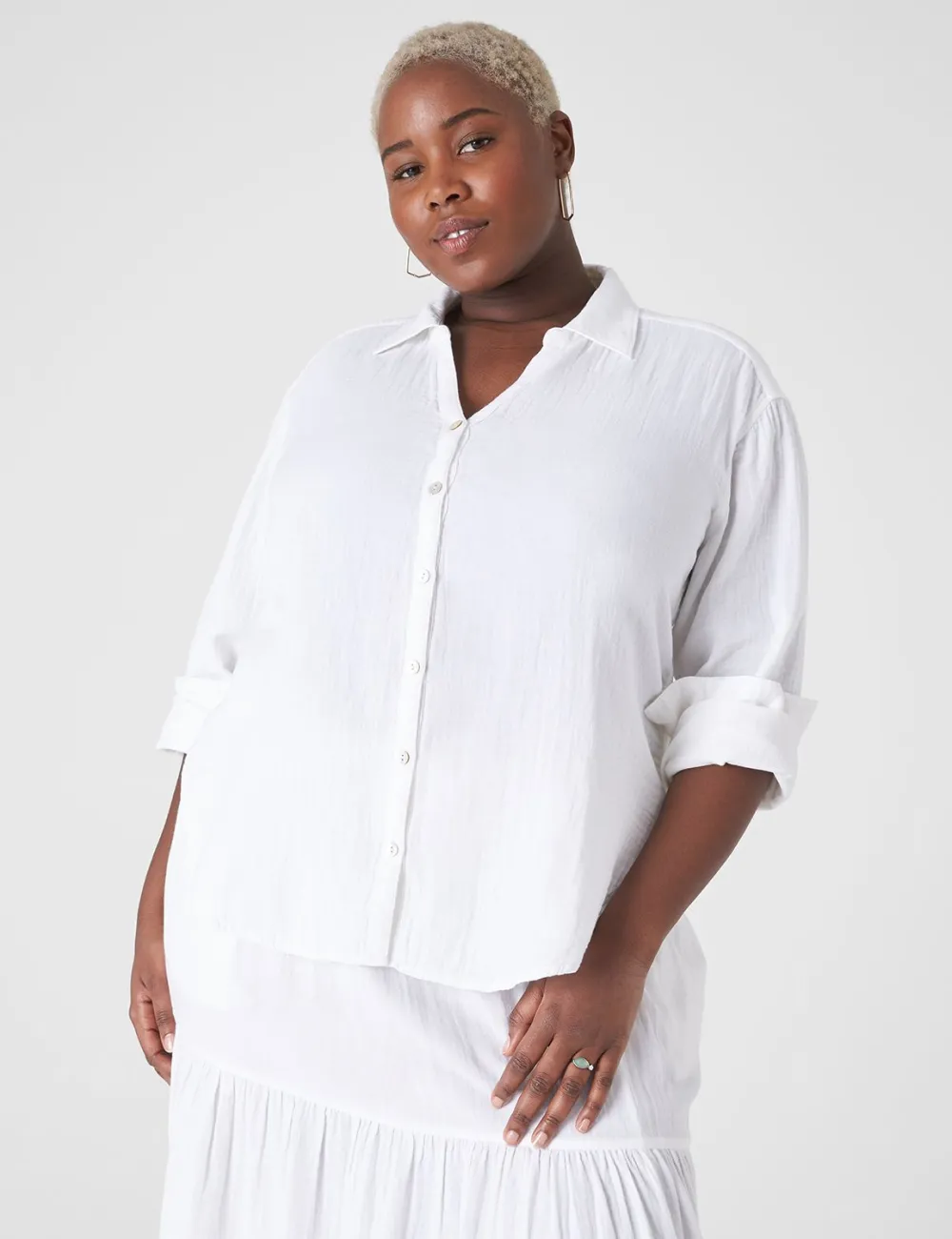 Gauze Long-Sleeve Button-Down Beach Top