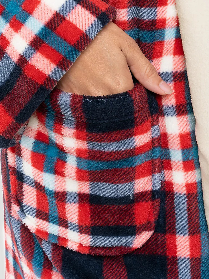 PLAID FLANNEL SHERPA LINED ROBE IN RED