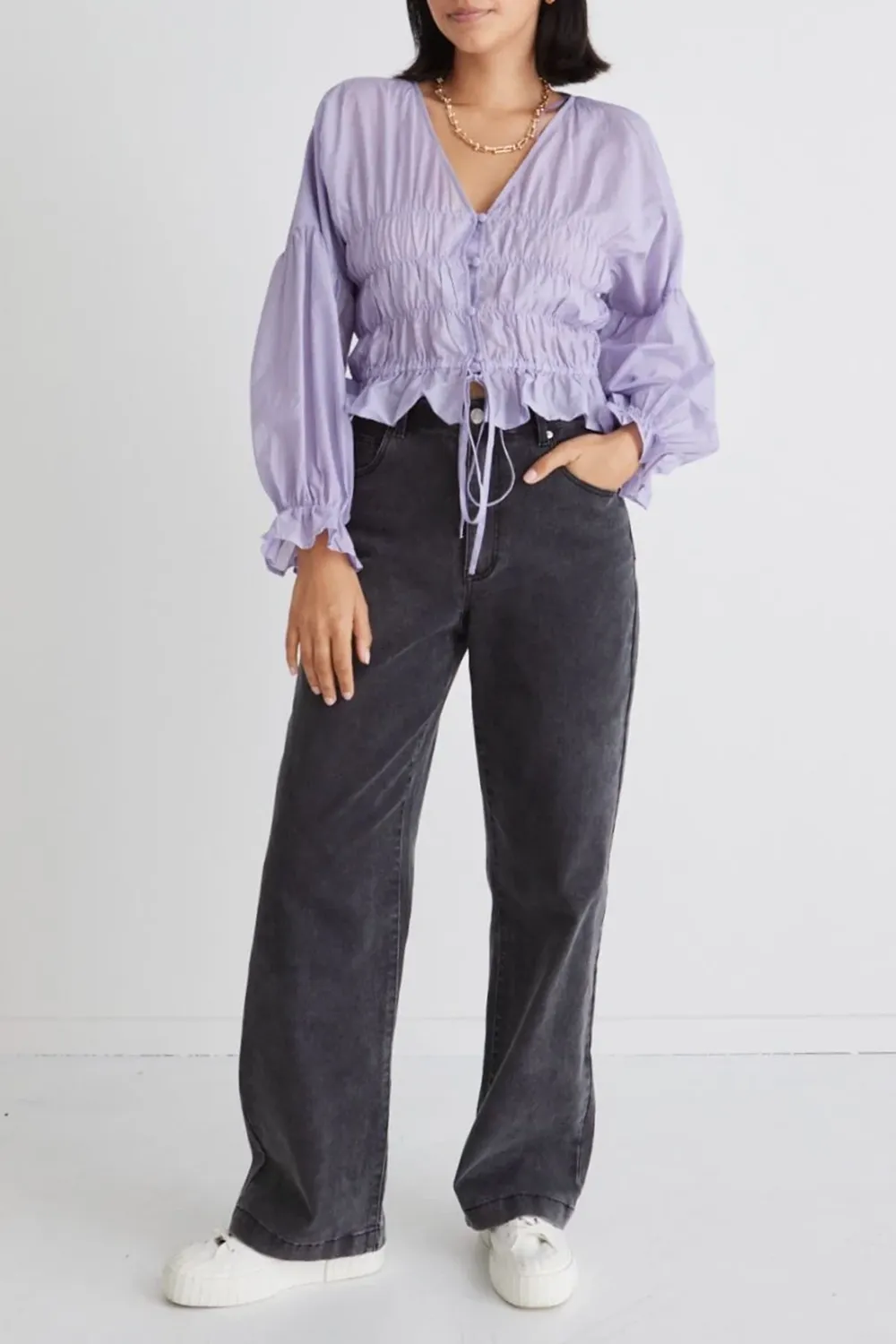 Vivienne Lilac Sheer Button Front Blouse