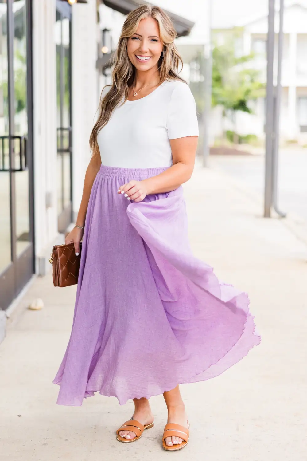 Flirty and Flowy Midi Skirt, Lavender