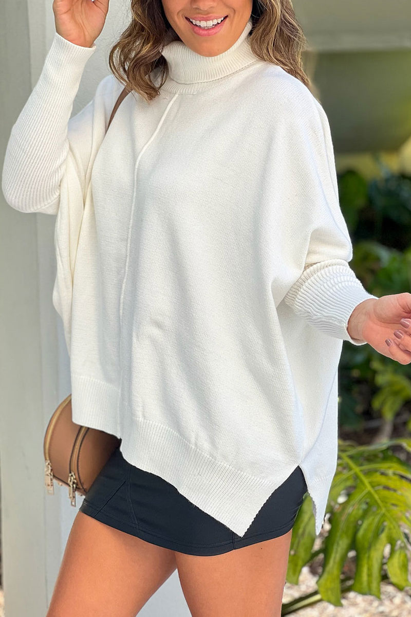 Cream Turtle Neck Tunic Top