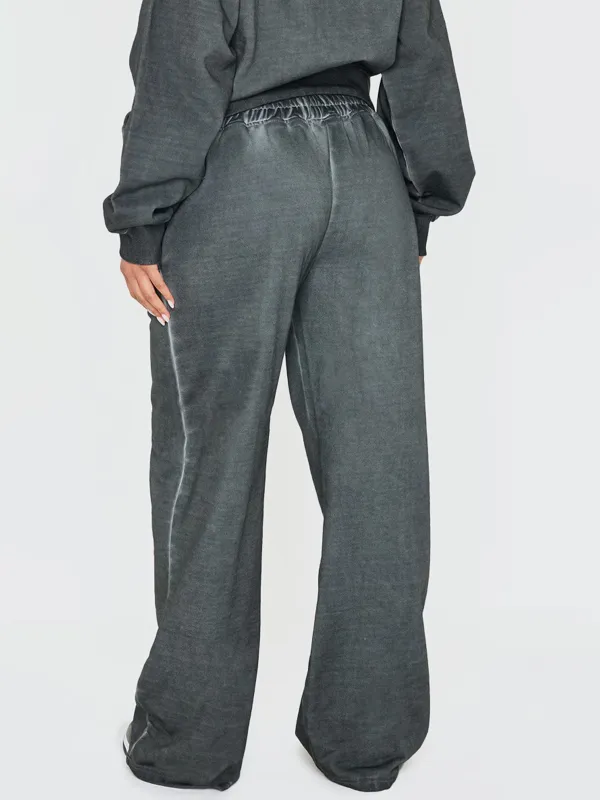 Washed Charcoal Premium Waist Wide Leg Sweatpants