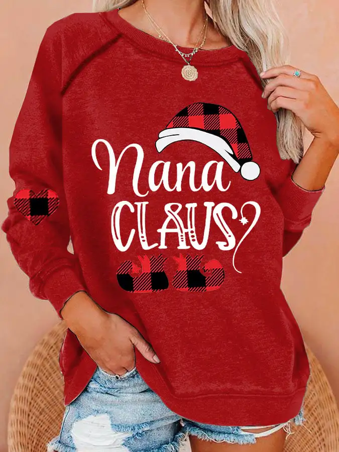 Women'S Casual Nana Claus Printed Long Sleeve Sweatshirt