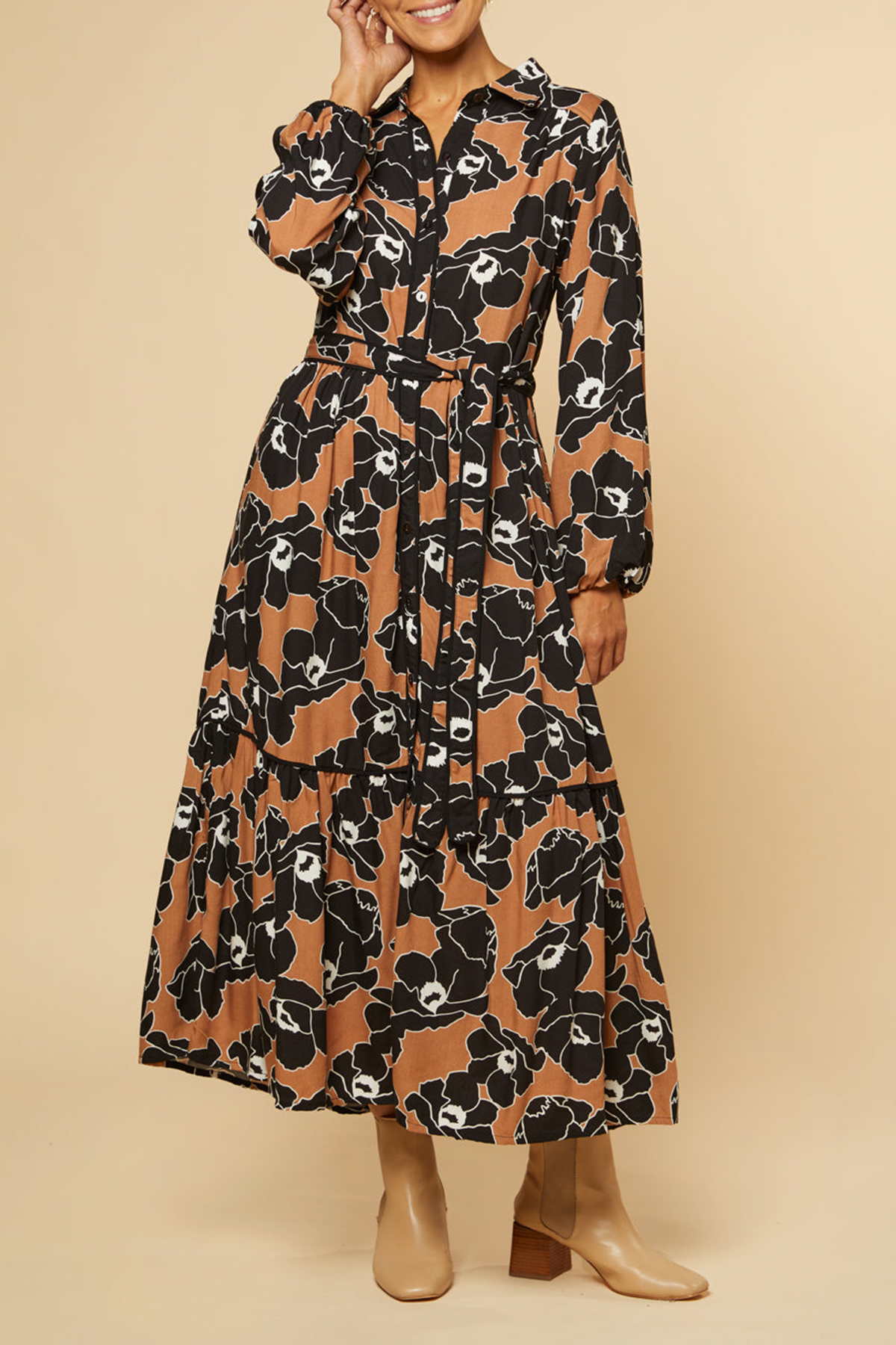 Ginette Billow Sleeve Maxi Dress in Autumn Lily