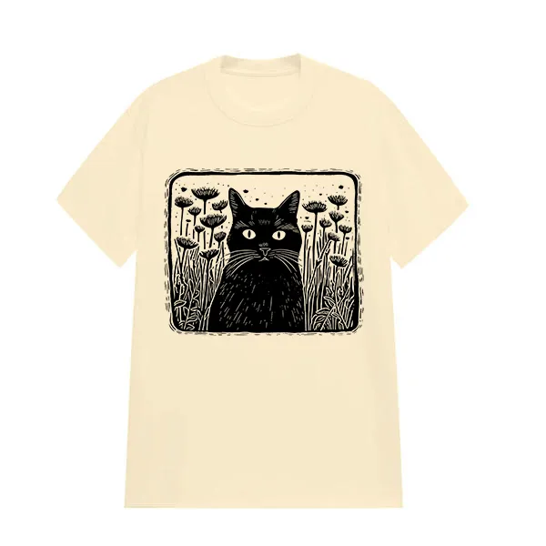 CAT IN FOREST PATTERN PRINTED TEE