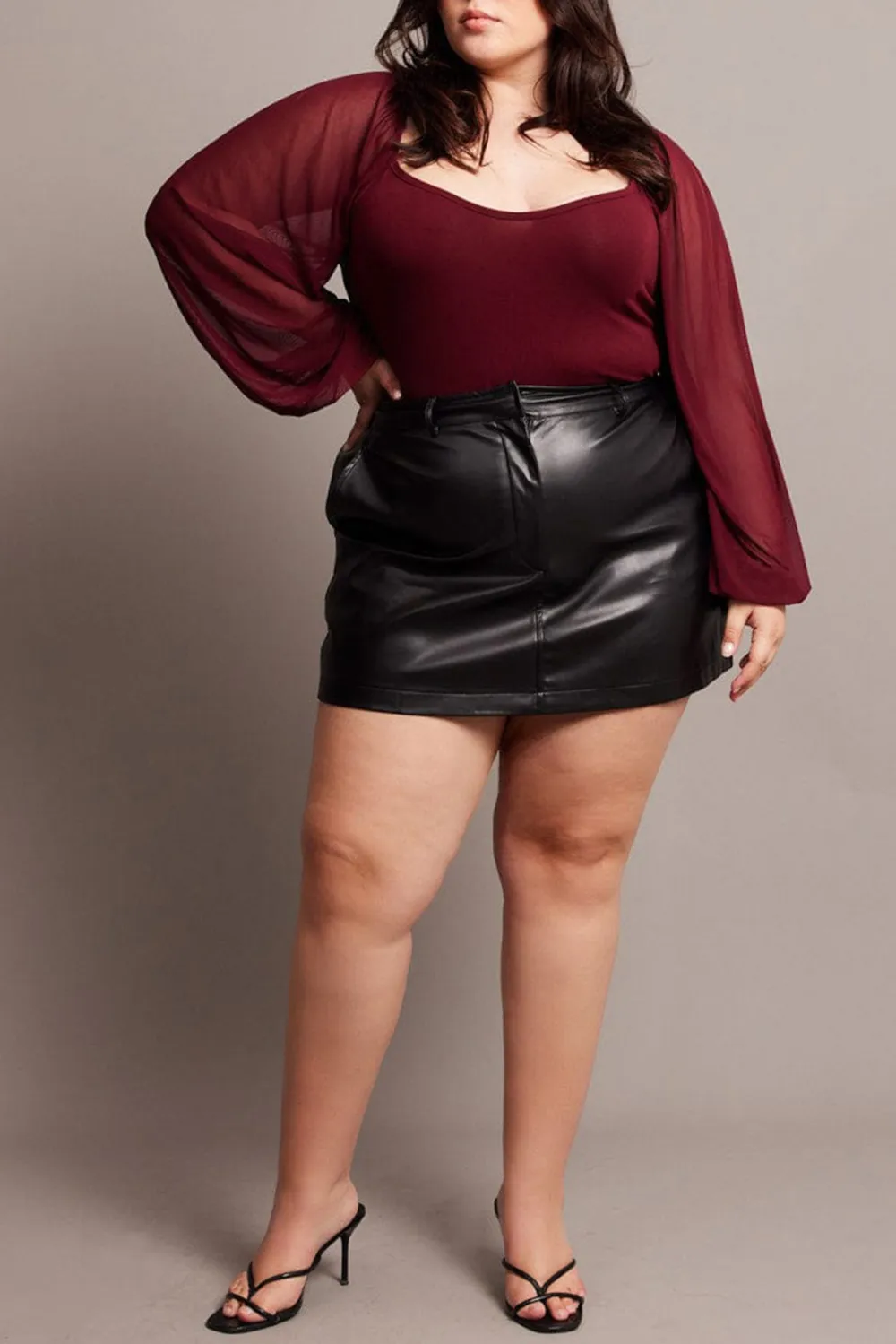 Black Faux Leather A-line Mini Skirt