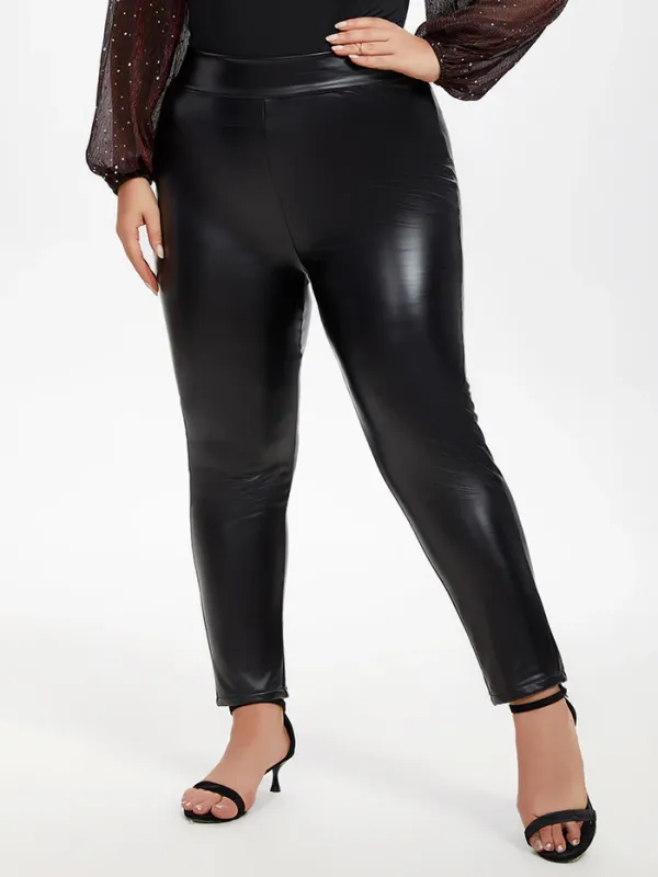 High Waist PU Leather Skinny Pants