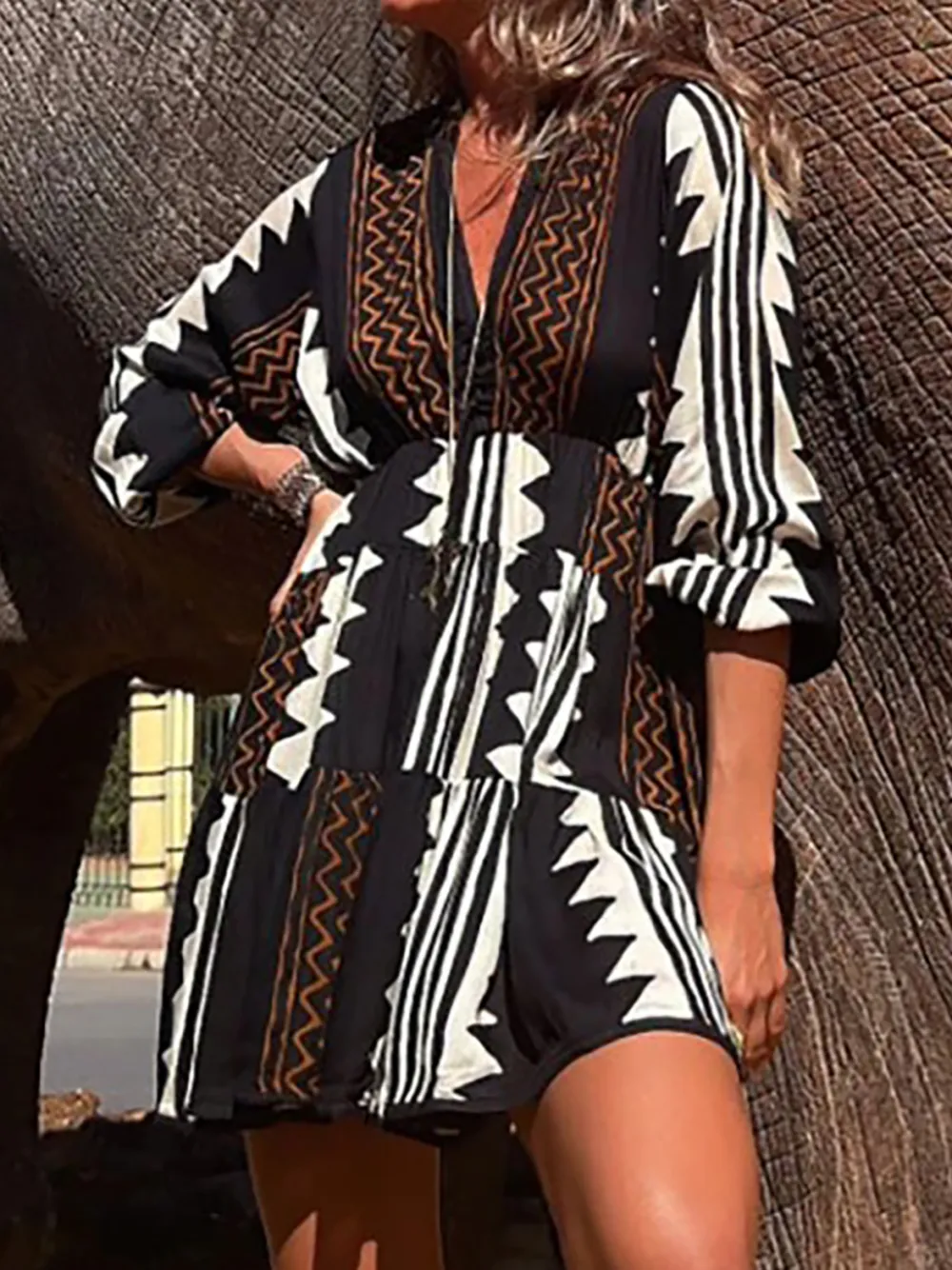 Women's Ethnic Printed Stretch Waist Dresses