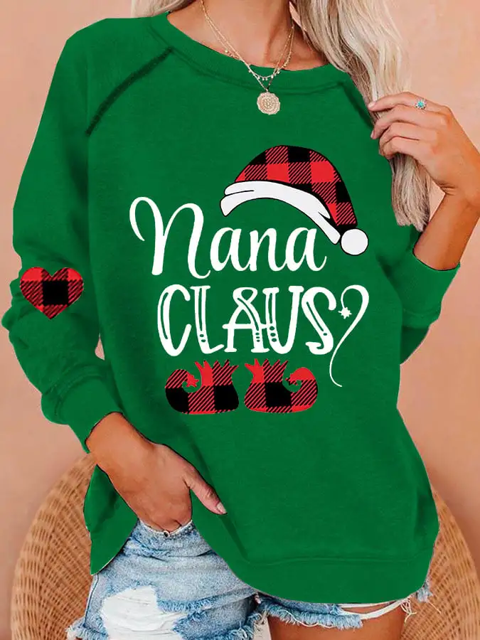 Women'S Casual Nana Claus Printed Long Sleeve Sweatshirt