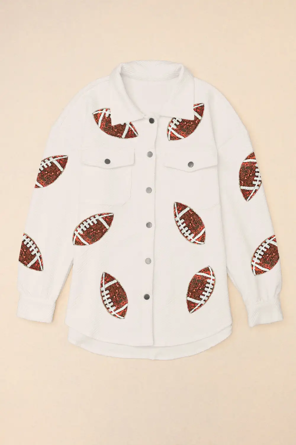 Beige Bubble Gum Texture Sequined Football Shacket