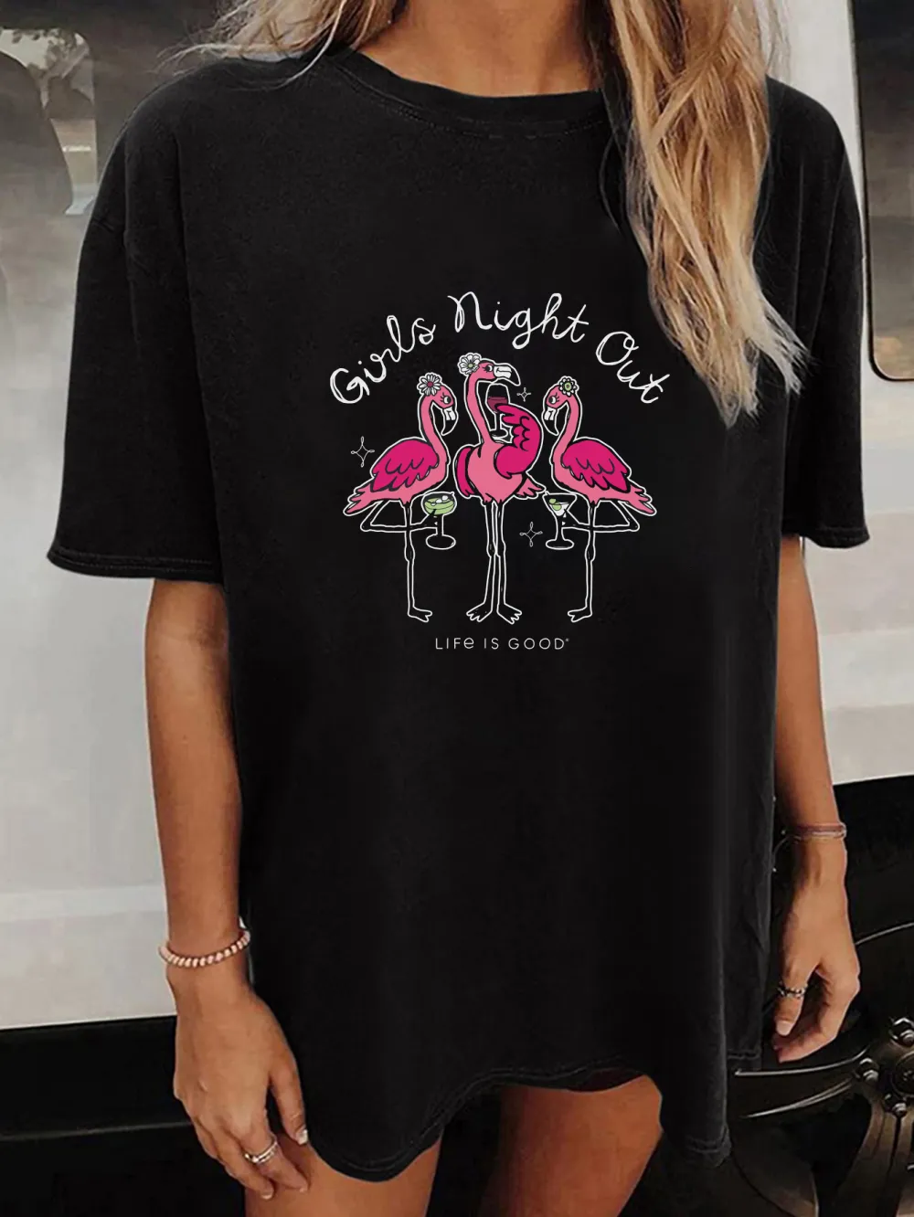 Women's Girls Night Out Flamingo Short Sleeve Tee