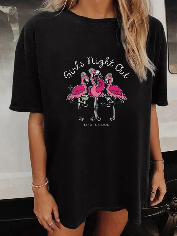 Women's Girls Night Out Flamingo Short Sleeve Tee