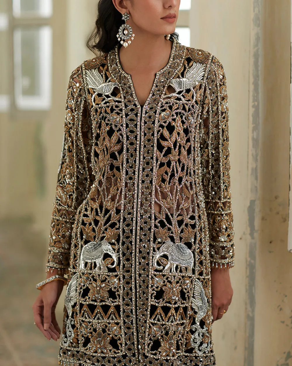 velvet blouse and gharara with metallic finishing and pants two-piece set