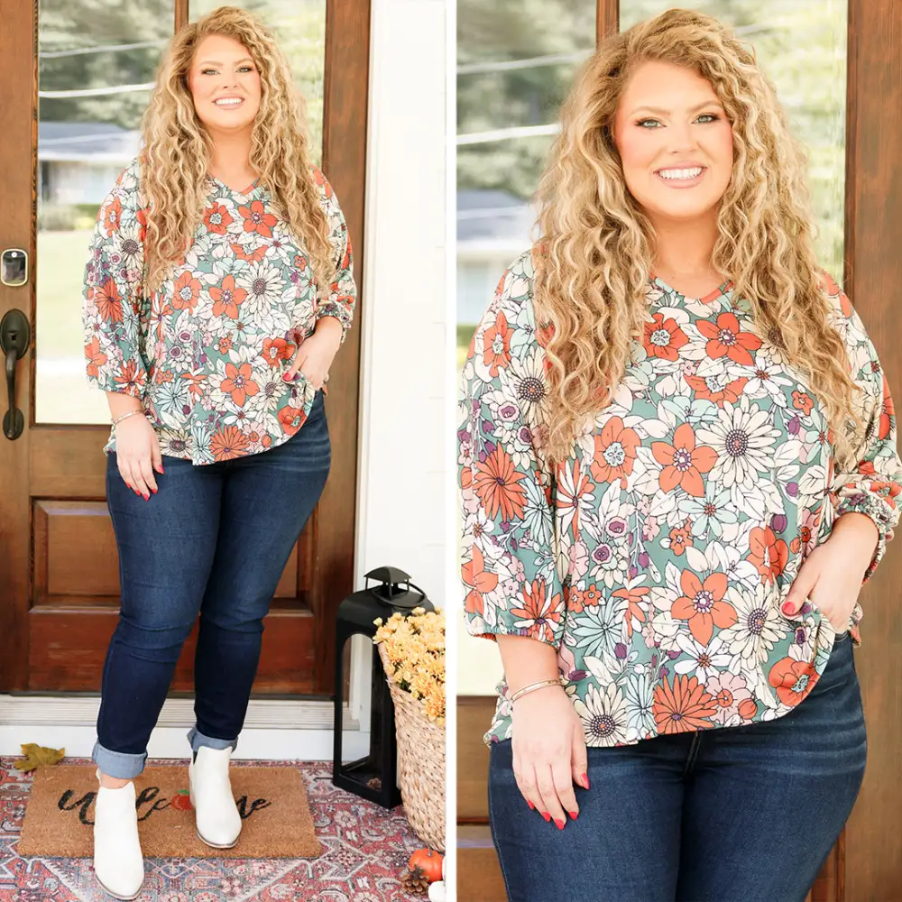 Dreaming In Florals Blouse, Dark Sage