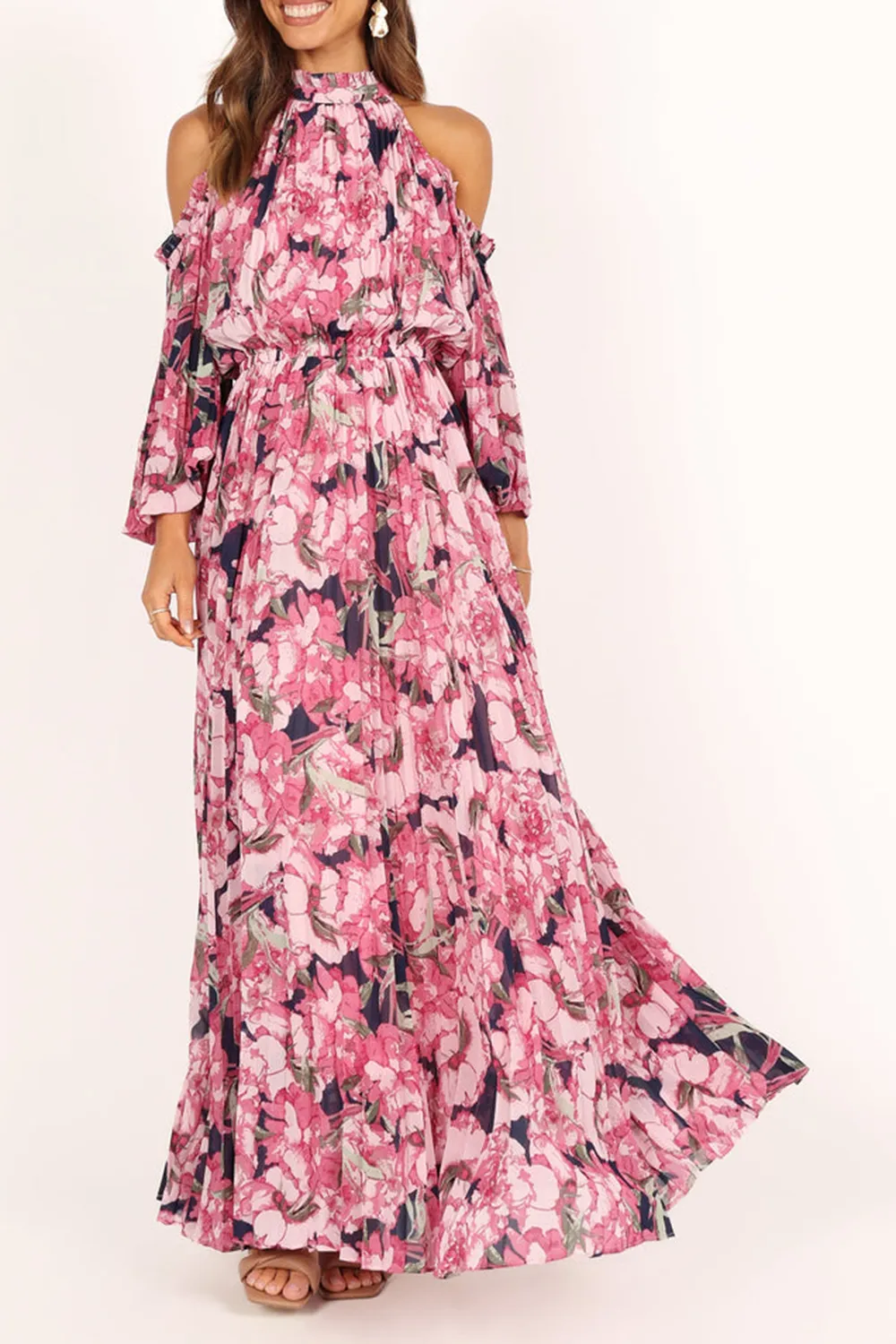 HILARY PLEATED MAXI DRESS - BLUE FLORAL