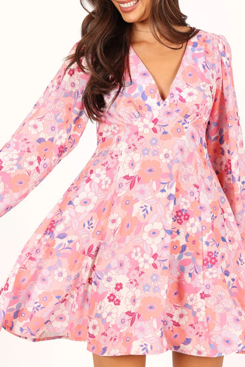 FINNICK LONG SLEEVE MINI DRESS - PINK FLORAL