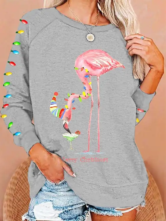 Women's Merry   Flamingo Print Sweatshirt