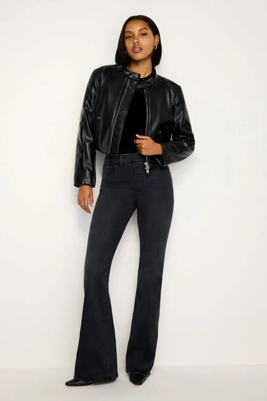 POWER STRETCH PULL-ON FLARE JEANS