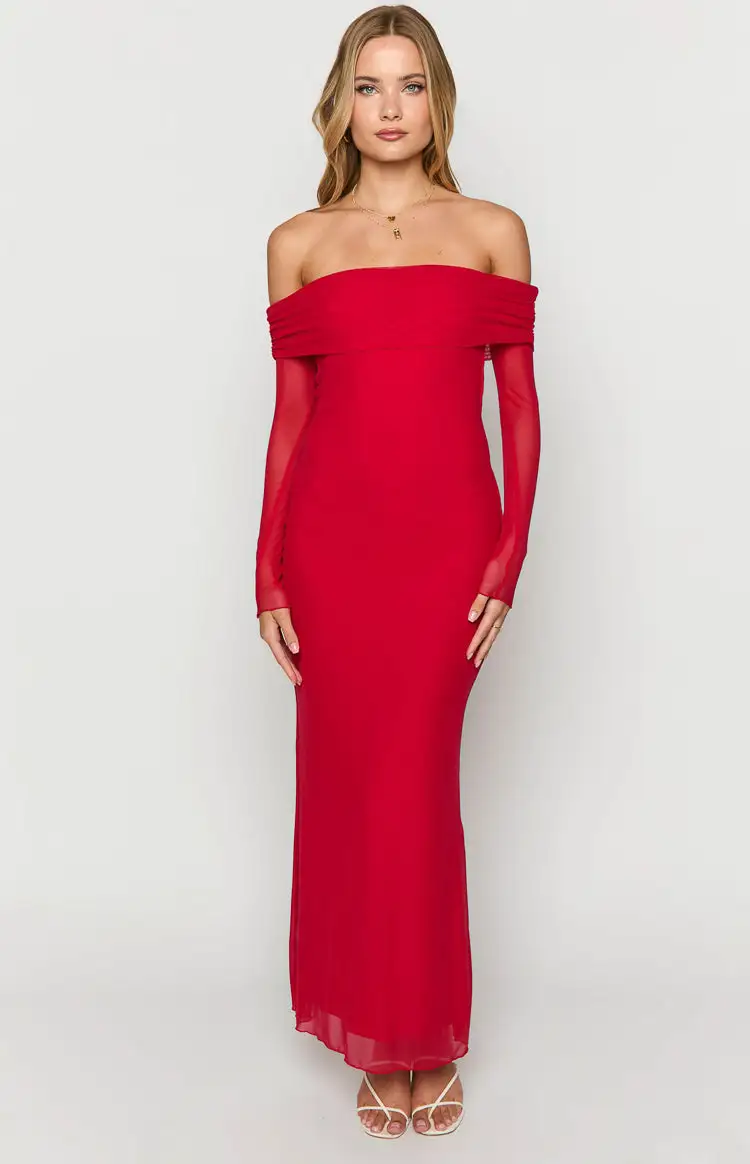 Coraline Red Long Sleeve Maxi Dress