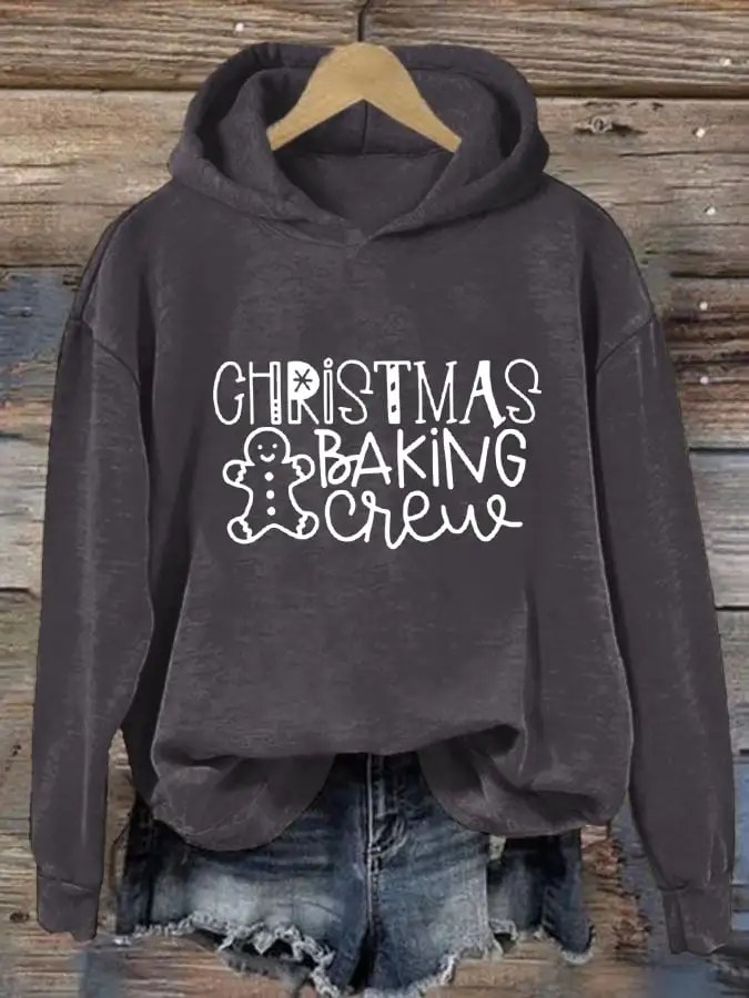 Women's Christmas Baking Crew Print Casual Hooded