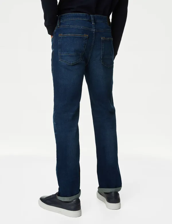 Straight Fit Vintage Wash Stretch Jeans