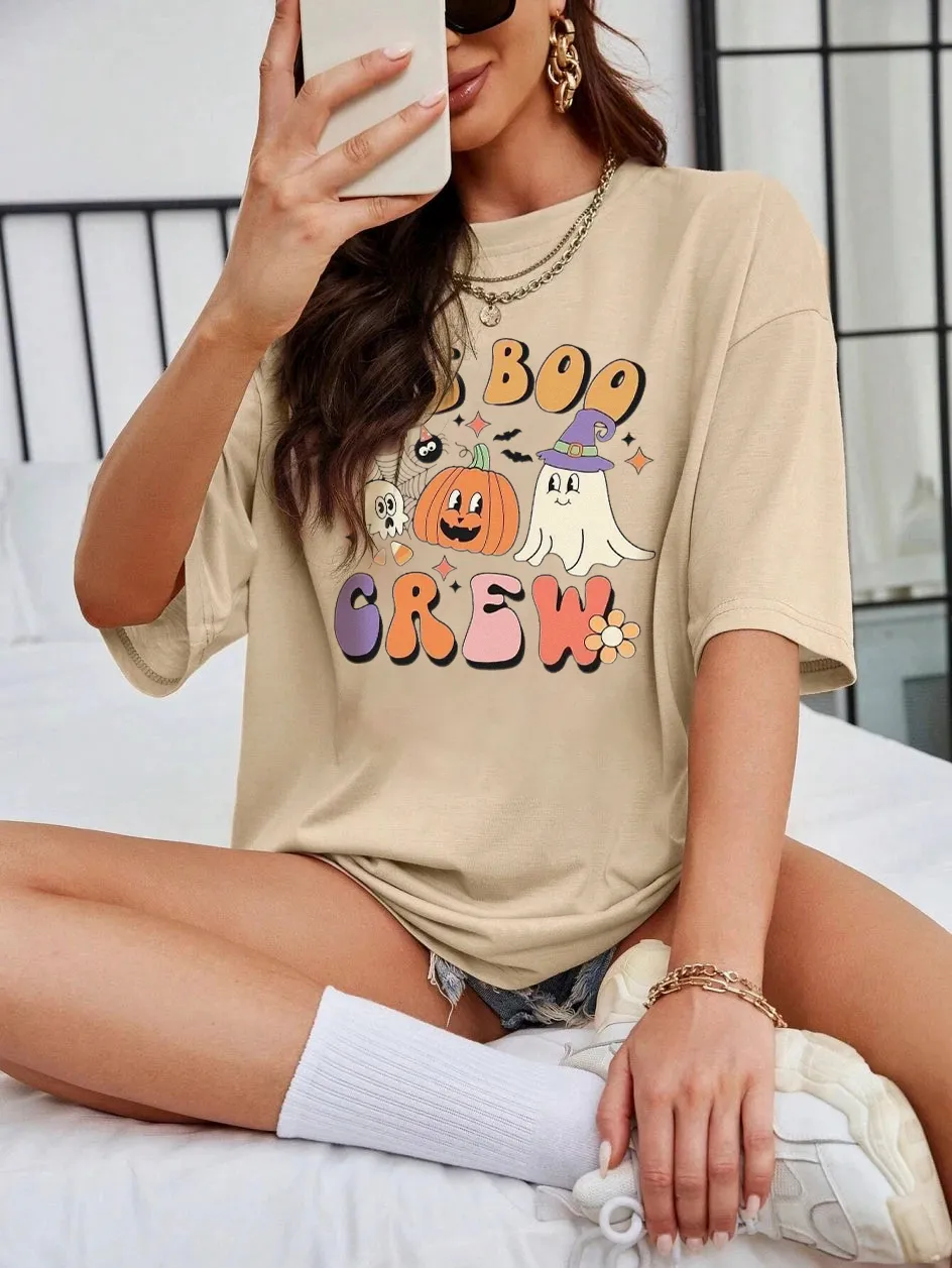 Women's Pumpkin English Halloween Printed T-shirt