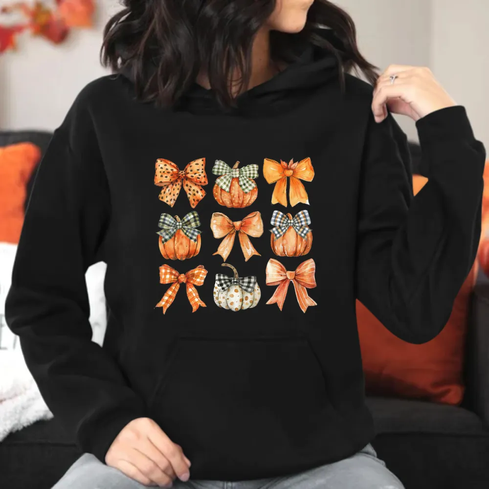 Cute Pumpkin Bow Nine Grid Printed Hoodie