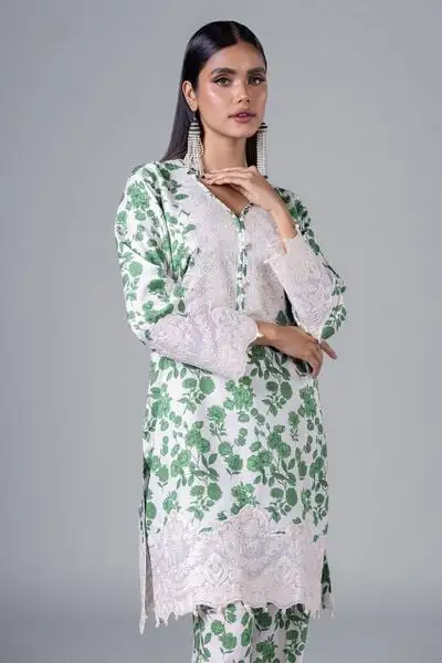 3 Piece Kurta Embroidered | Dupatta& Bottom & Tops | Color Light green